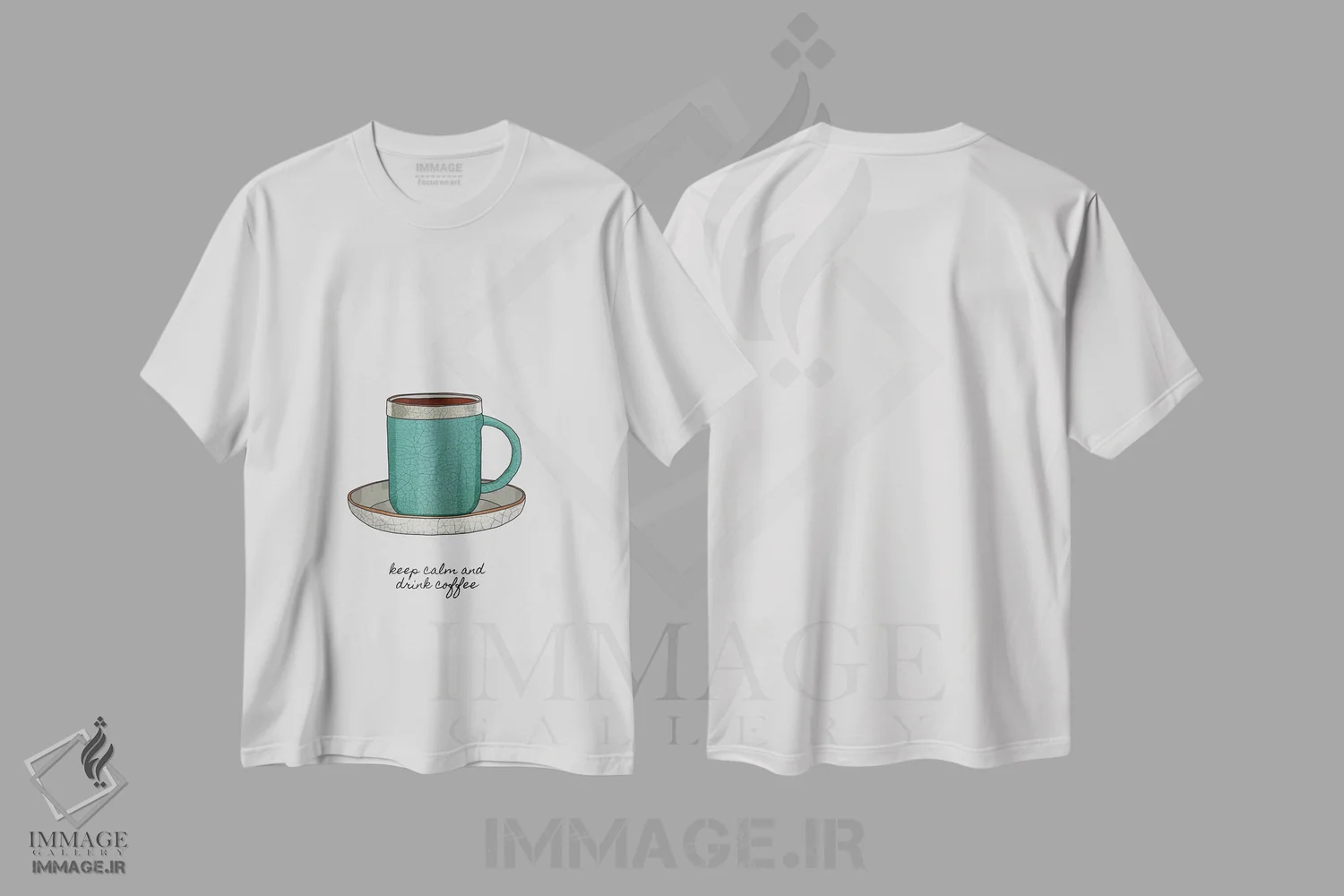 تیشرت سفید طرح دار آرام باش و قهوه بنوش، تزئینی اثر اورارا استودیو | immage.ir