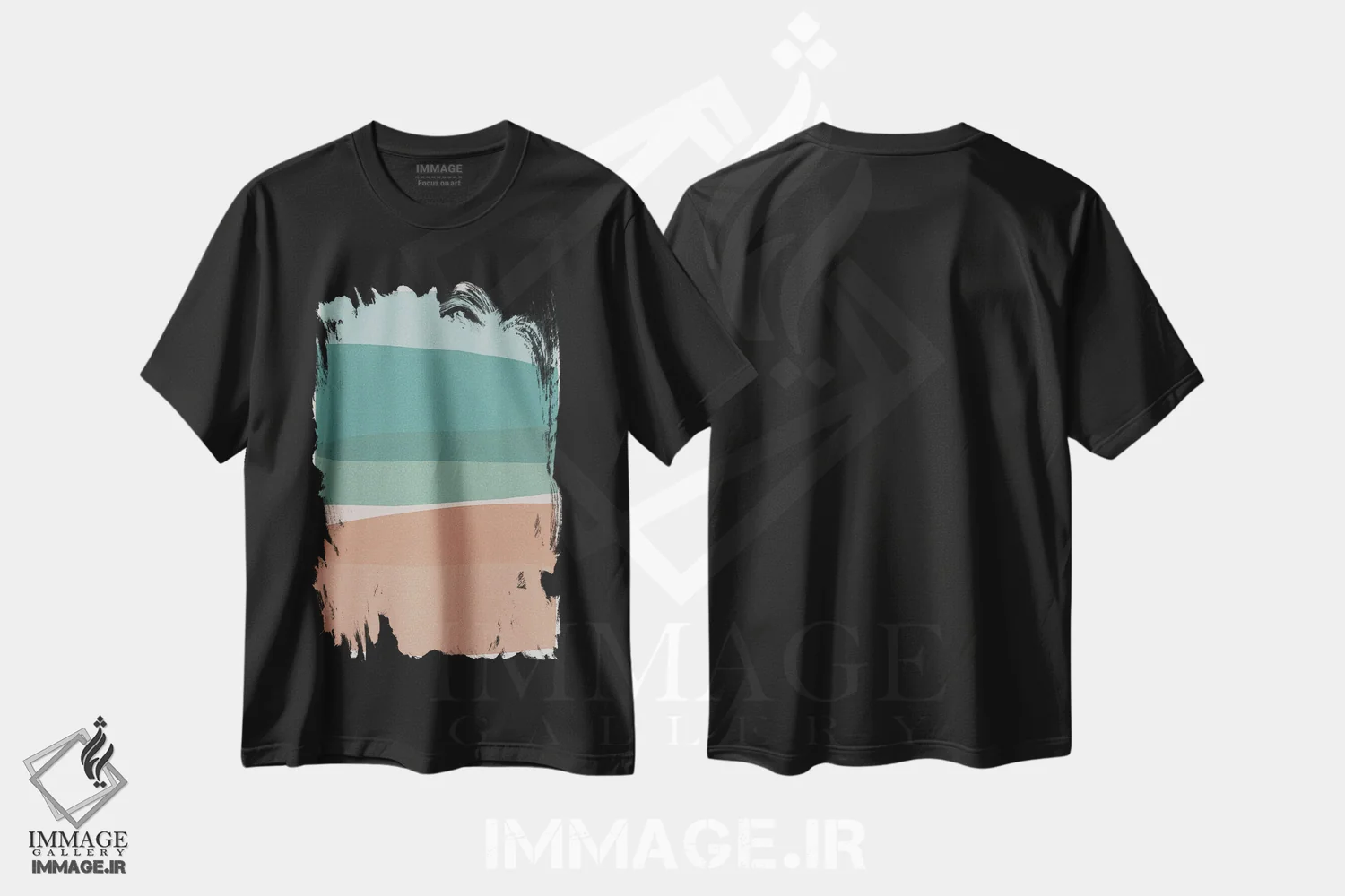 تیشرت مشکی طرح دار مدرن فیروزه ای و صورتی اثر اورارا استودیو | immage.ir