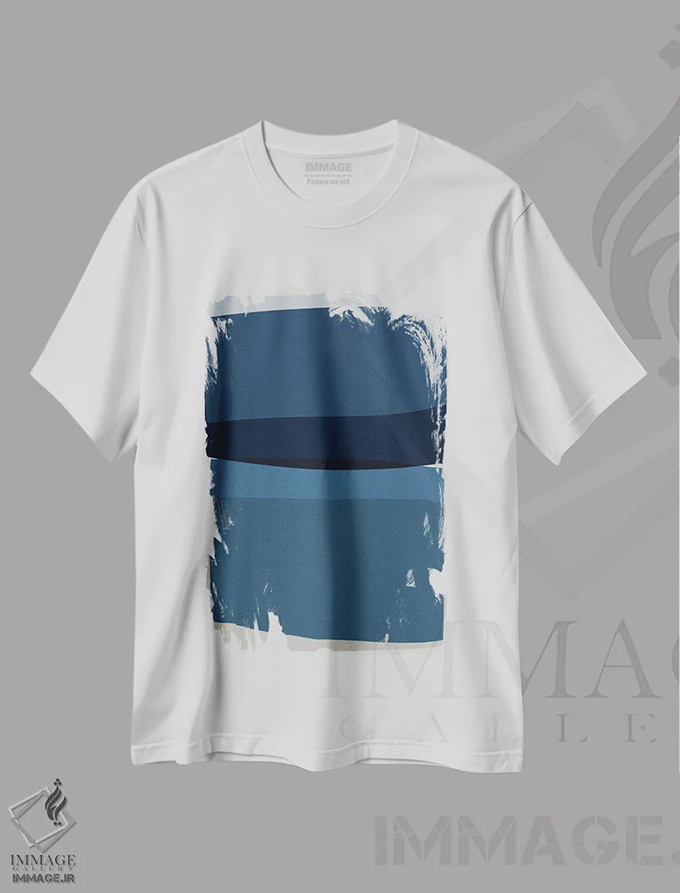 تیشرت سفید طرح دار مدرن آبی اثر اورارا استودیو | فروشگاه ایماژ