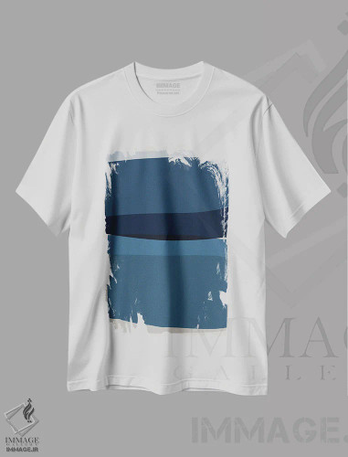 تیشرت سفید طرح دار مدرن آبی اثر اورارا استودیو | فروشگاه ایماژ