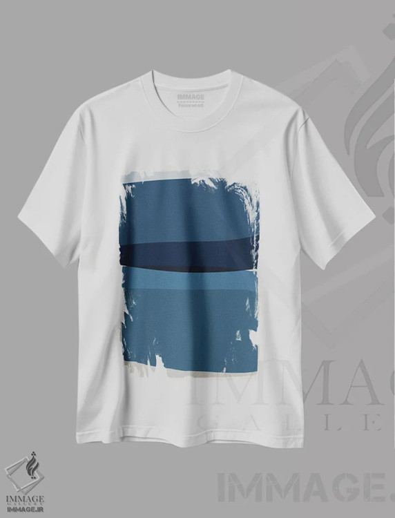 تیشرت سفید طرح دار مدرن آبی اثر اورارا استودیو | فروشگاه ایماژ