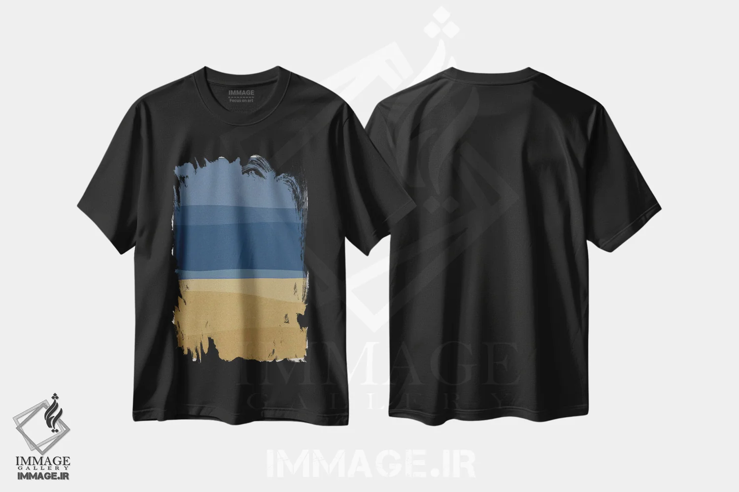 تیشرت مشکی طرح دار مدرن آبی و زرد اثر اورارا استودیو | فروشگاه ایماژ