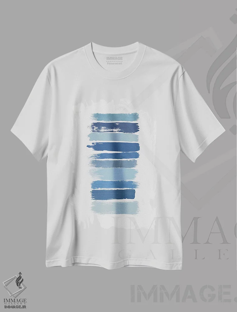 تیشرت سفید طرح دار آبی سایه روشن اثر اورارا استودیو | immage.ir