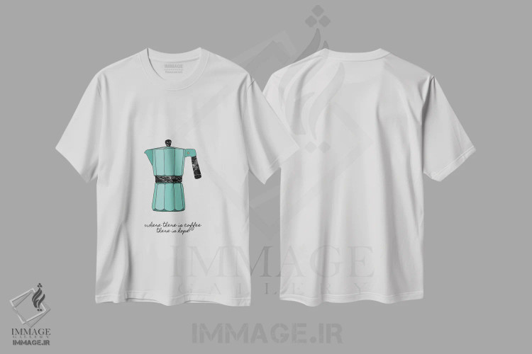 تیشرت سفید طرح دار جایی که قهوه هست، امید هم هست، تزئینی اثر اورارا استودیو | فروشگاه ایماژ