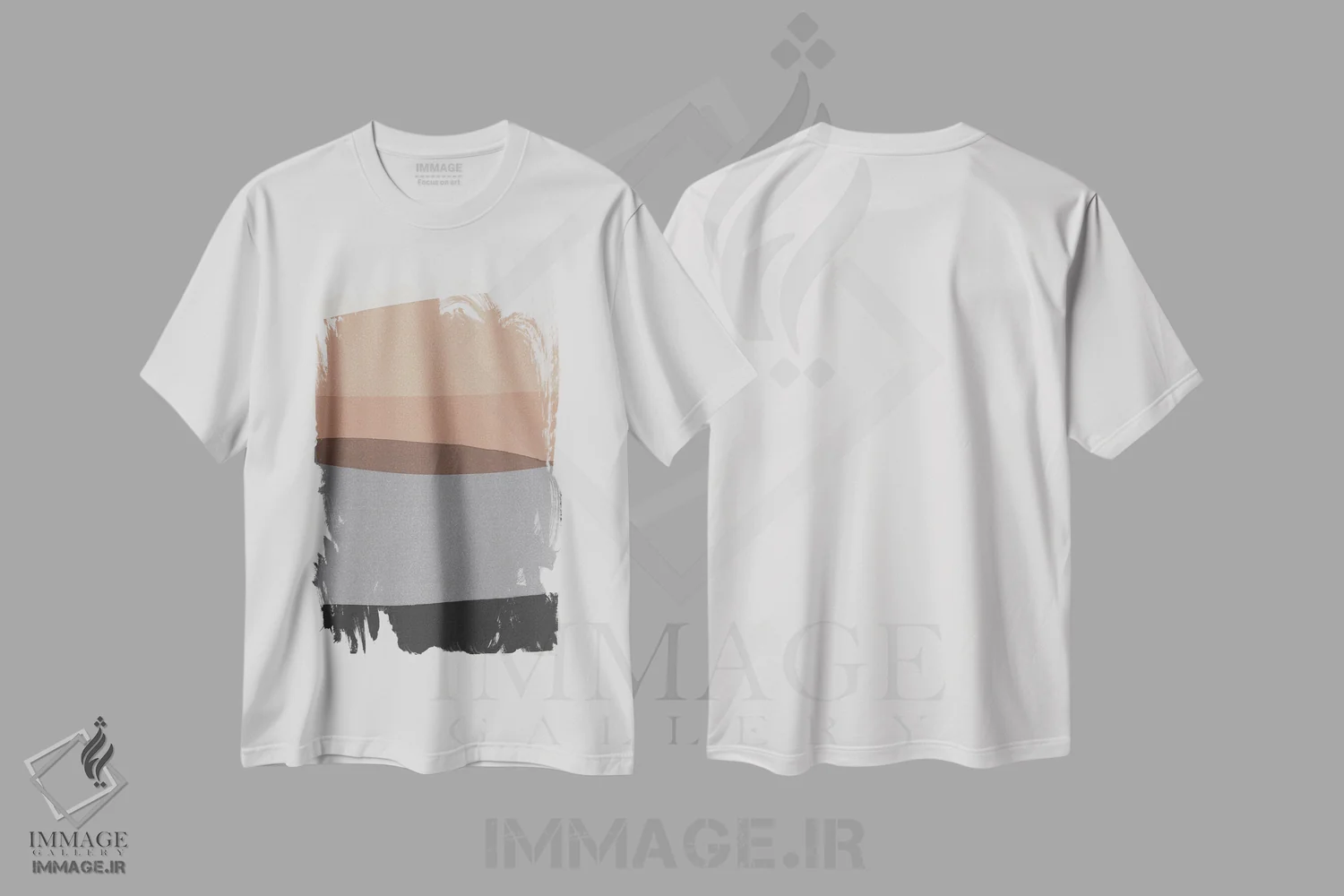 تیشرت سفید طرح دار مدرن خاکستری و صورتی اثر اورارا استودیو | immage.ir