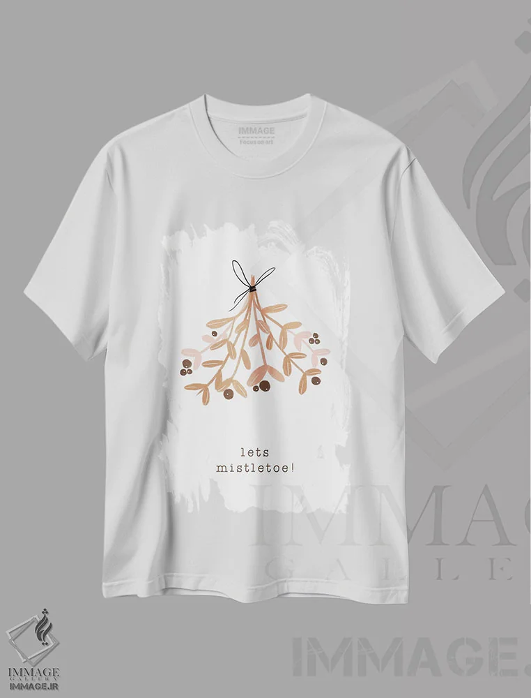 تیشرت سفید طرح دار بیایید زیر گیاه عشاق باشیم، تابلو و عبار ت های کریسمسی اثر اورارا استودیو | immage.ir