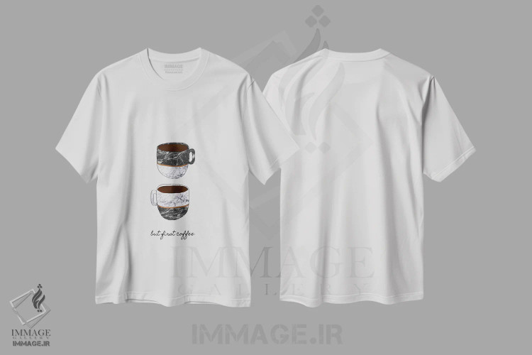 تیشرت سفید طرح دار اما اول قهوه، تزئینی اثر اورارا استودیو | immage.ir
