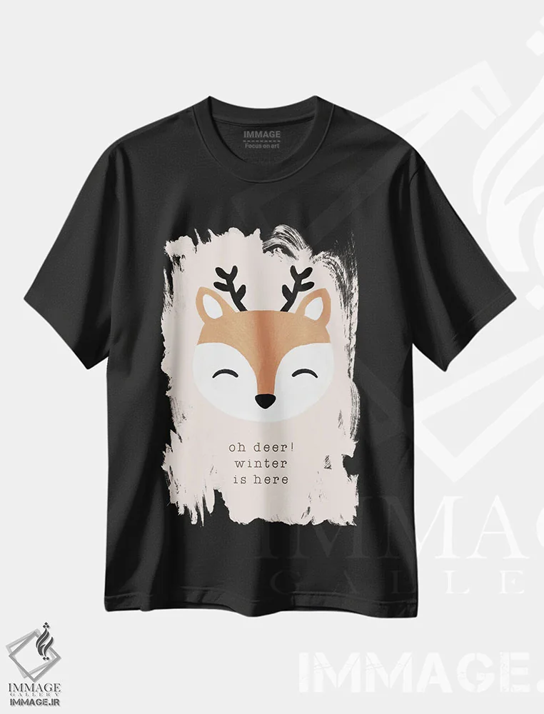 تیشرت مشکی طرح دار ای آهو، زمستان آمده است، تابلو و عبار ت های کریسمسی اثر اورارا استودیو | immage.ir