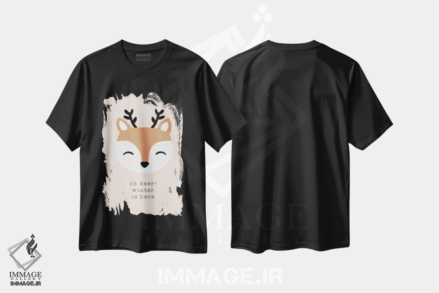 تیشرت مشکی طرح دار ای آهو، زمستان آمده است، تابلو و عبار ت های کریسمسی اثر اورارا استودیو | immage.ir