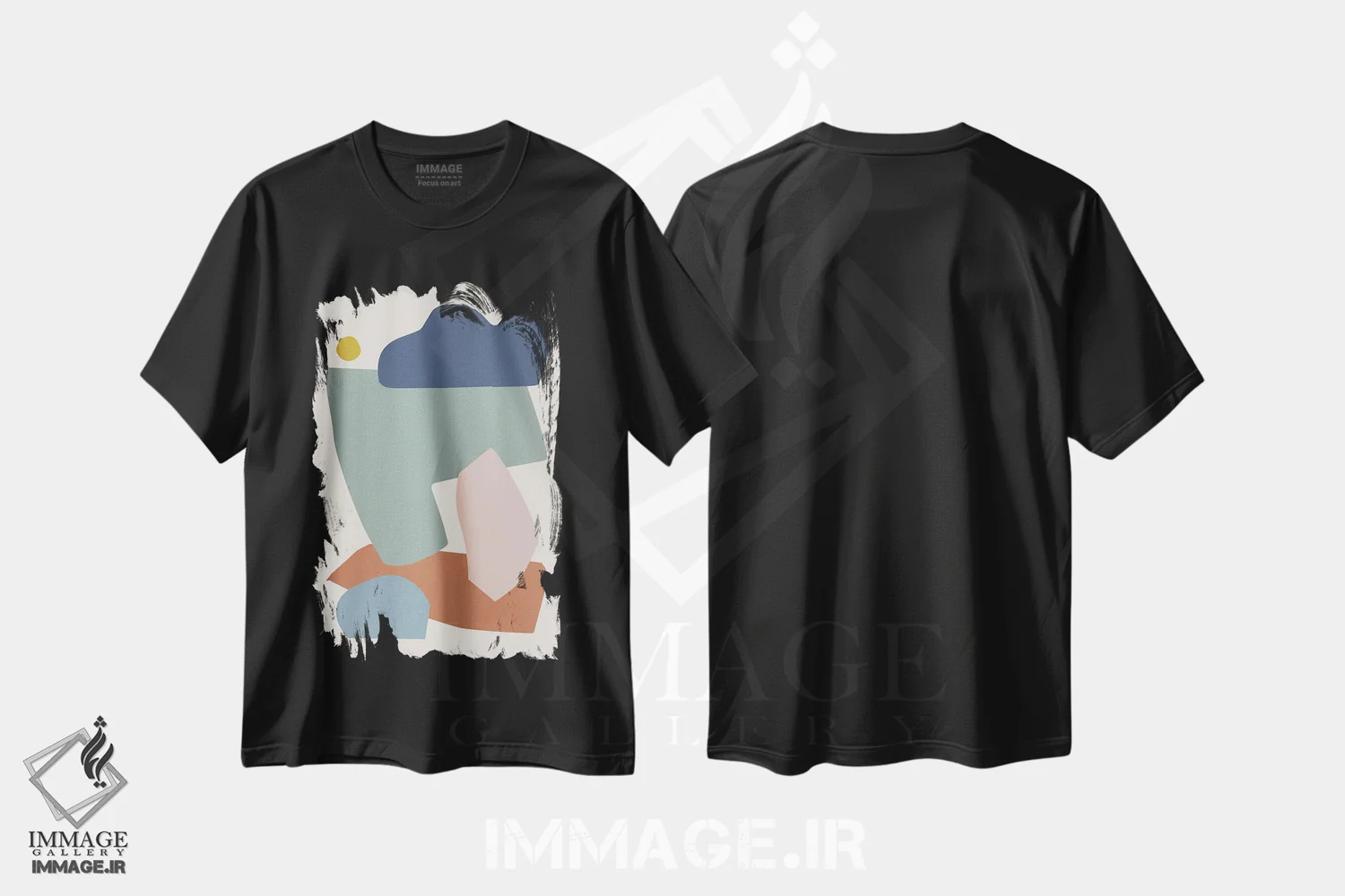 تیشرت مشکی طرح دار کلاژ پاستلی ۱ اثر اورارا استودیو | immage.ir