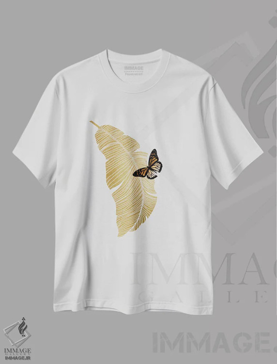 تیشرت سفید طرح دار پروانه و نخل، تزئینی اثر اورارا استودیو | فروشگاه ایماژ