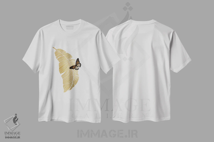 تیشرت سفید طرح دار پروانه و نخل، تزئینی اثر اورارا استودیو | فروشگاه ایماژ