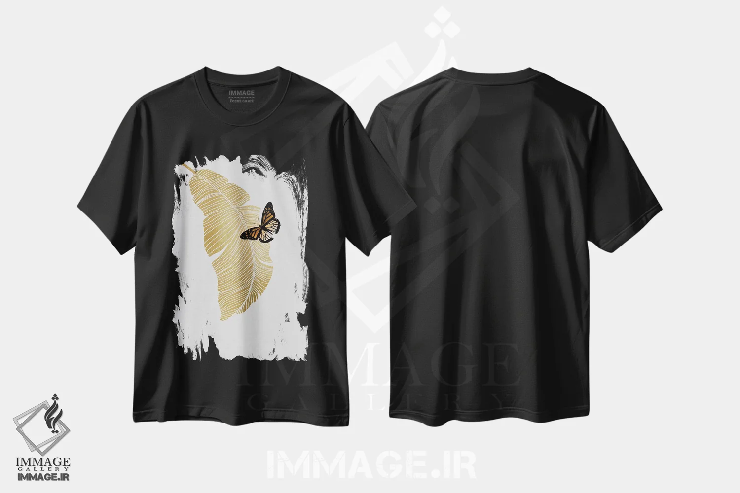 تیشرت مشکی طرح دار پروانه و نخل، تزئینی اثر اورارا استودیو | immage.ir