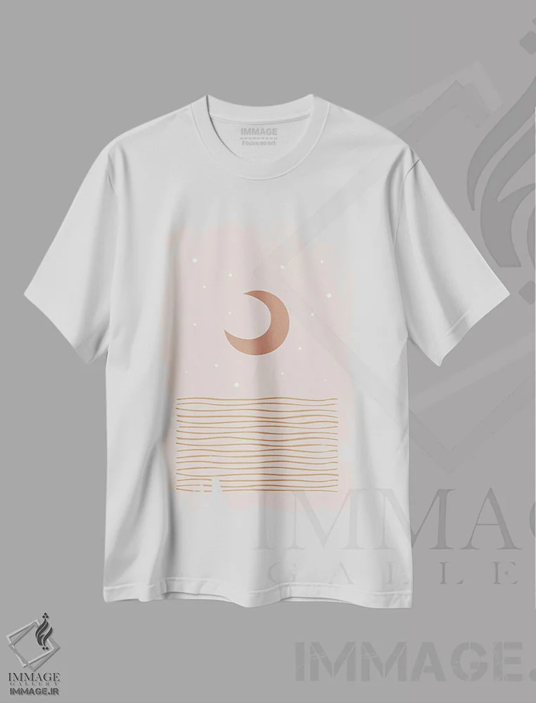 تیشرت سفید طرح دار ماه با رنگ قرمز ملایم، آبستره اثر اورارا استودیو | immage.ir