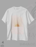 تیشرت سفید طرح دار خورشید با رنگ قرمز ملایم اثر اورارا استودیو | فروشگاه ایماژ
