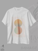 تیشرت سفید طرح دار دایره خورشید و ماه رنگی، آبستره اثر اورارا استودیو | فروشگاه ایماژ