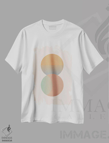 تیشرت سفید طرح دار دایره خورشید و ماه رنگی، آبستره اثر اورارا استودیو | فروشگاه ایماژ