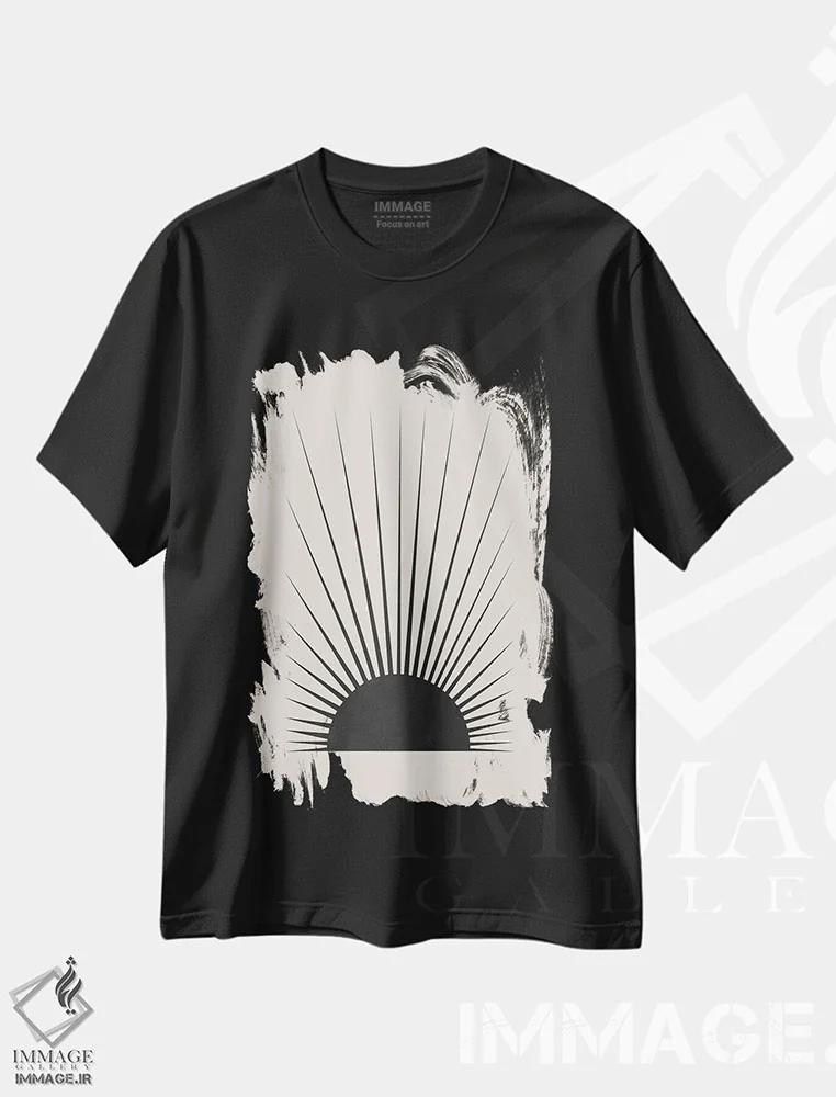 تیشرت مشکی طرح دار خورشید مینیمال، آبستره اثر اورارا استودیو | immage.ir