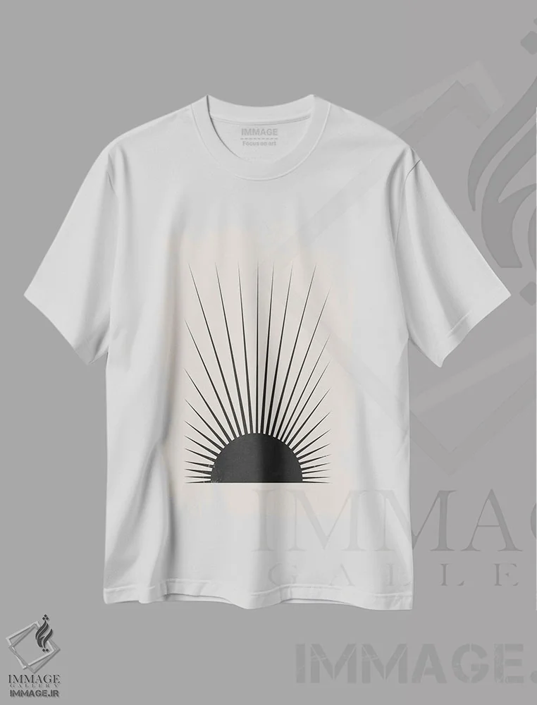 تیشرت سفید طرح دار خورشید مینیمال، آبستره اثر اورارا استودیو | فروشگاه ایماژ