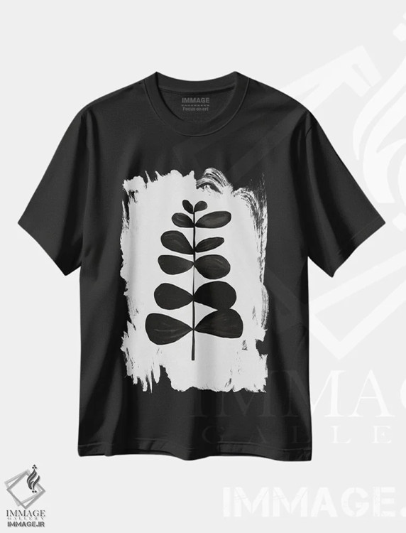 تیشرت مشکی طرح دار گیاه شناسی ۲، آبستره اثر اورارا استودیو | فروشگاه ایماژ