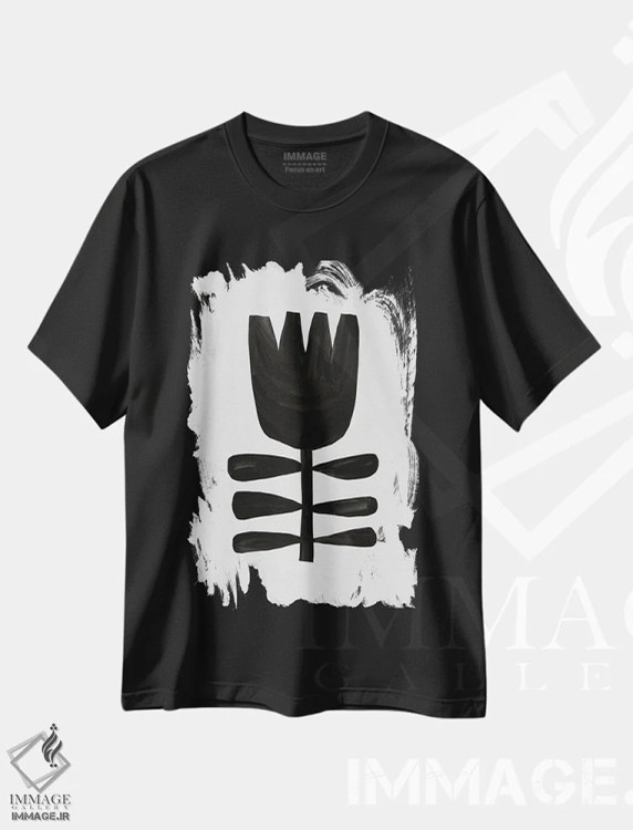 تیشرت مشکی طرح دار گیاه شناسی ۳، آبستره اثر اورارا استودیو | immage.ir