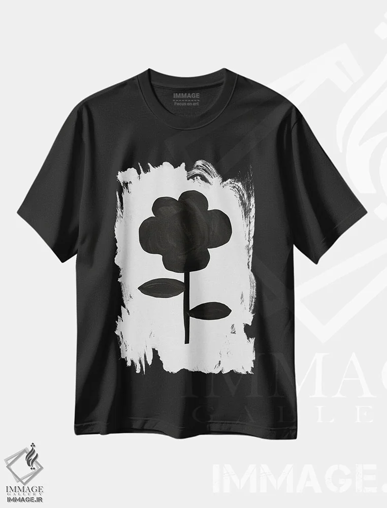 تیشرت مشکی طرح دار گیاه شناسی ۶، آبستره اثر اورارا استودیو | فروشگاه ایماژ