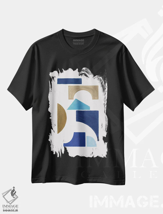 تیشرت مشکی طرح دار هندسی آبی و قهوه ای ۱، آبستره اثر اورارا استودیو | فروشگاه ایماژ