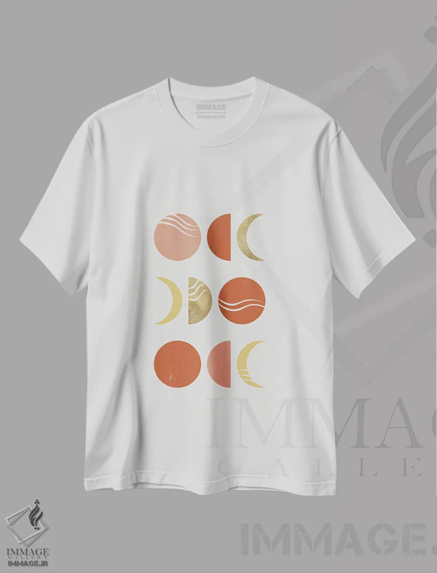 تیشرت سفید طرح دار فازهای ماه بوهمیایی، دکور بوهمی اثر اورارا استودیو | فروشگاه ایماژ
