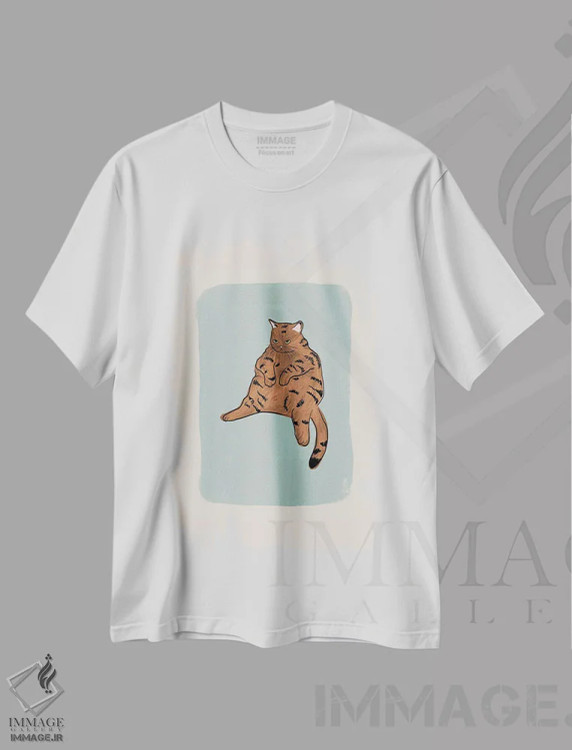 تیشرت سفید طرح دار گربه قهوه ای، تزئینی اثر اورارا استودیو | immage.ir
