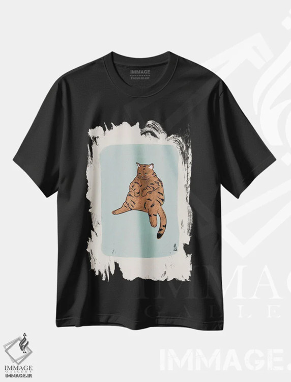تیشرت مشکی طرح دار گربه قهوه ای، تزئینی اثر اورارا استودیو | فروشگاه ایماژ