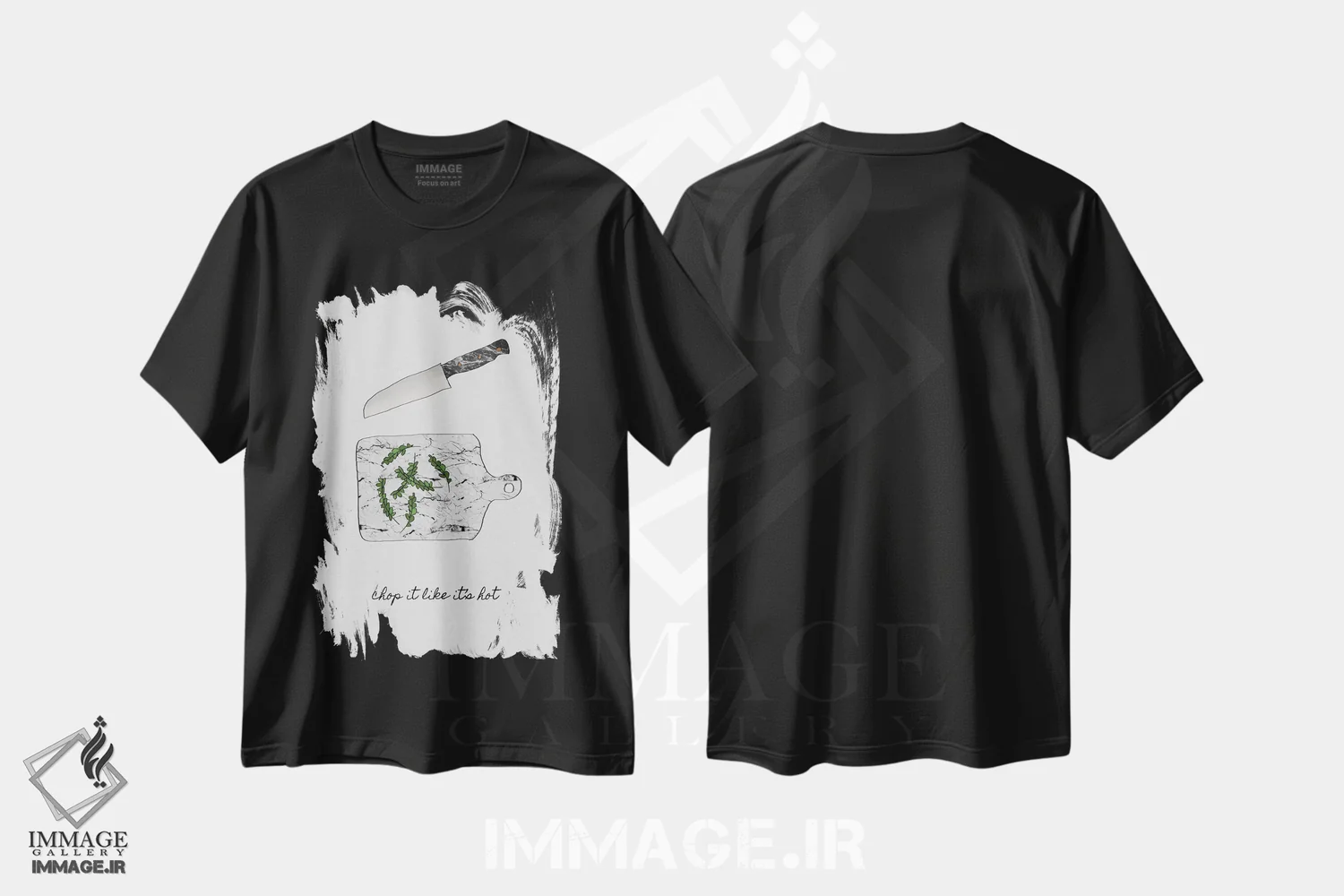 تیشرت مشکی طرح دار بُرشش بده مثل اینکه داغ است، تزئینی اثر اورارا استودیو | فروشگاه ایماژ