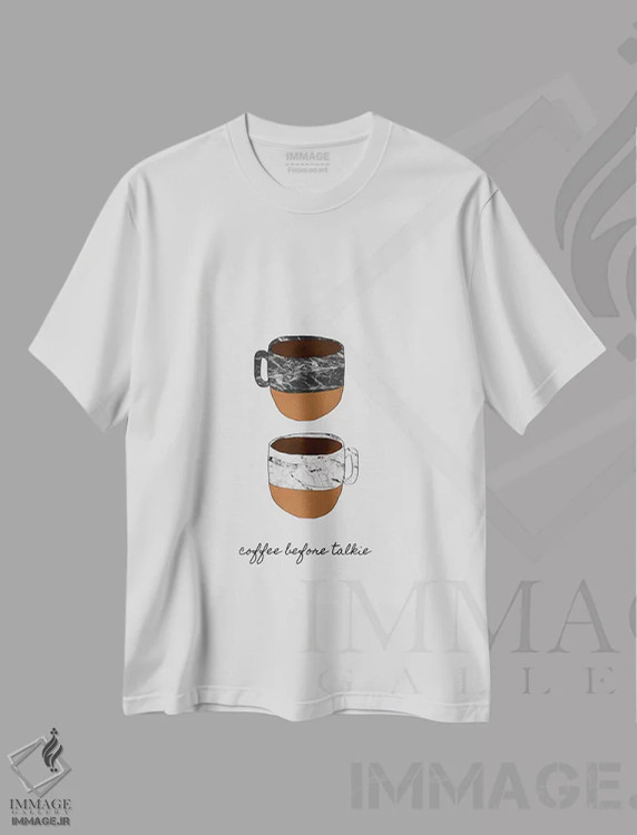 تیشرت سفید طرح دار قهوه قبل از صحبت کردن، تزئینی اثر اورارا استودیو | immage.ir