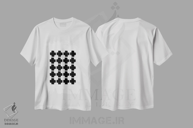 تیشرت سفید طرح دار انتزاعی سیاه و سفید ۳ اثر اورارا استودیو | immage.ir