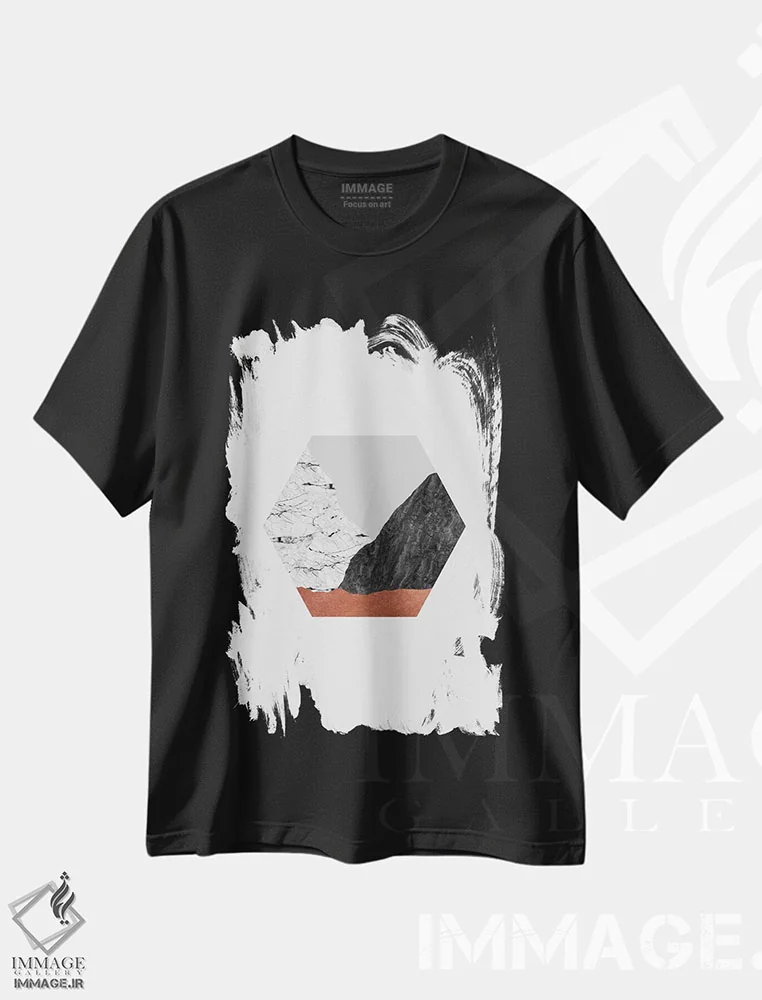 تیشرت مشکی طرح دار هندسی مسی ۱ اثر اورارا استودیو | فروشگاه ایماژ