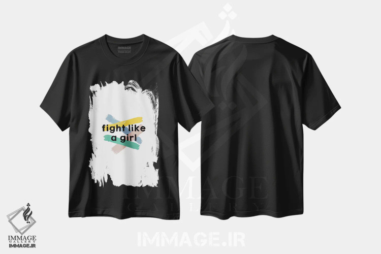 تیشرت مشکی طرح دار مثل یک دختر بجنگ، تزئینی اثر اورارا استودیو | فروشگاه ایماژ