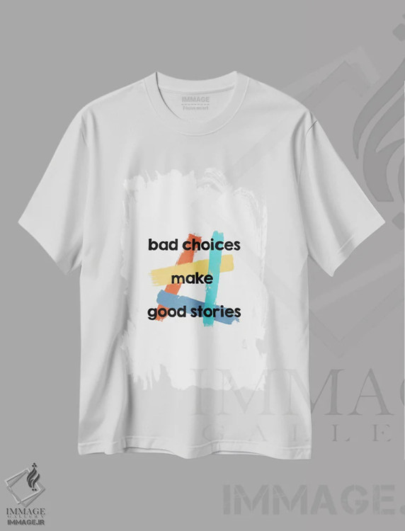 تیشرت سفید طرح دار انتخاب های بد، تزئینی اثر اورارا استودیو | فروشگاه ایماژ