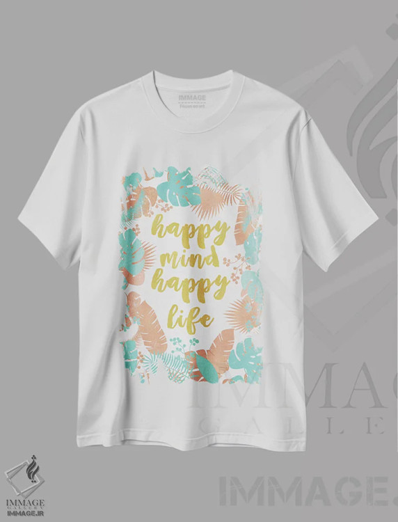 تیشرت سفید طرح دار ذهن شاد، زندگی شاد، تزئینی اثر اورارا استودیو | فروشگاه ایماژ