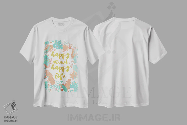 تیشرت سفید طرح دار ذهن شاد، زندگی شاد، تزئینی اثر اورارا استودیو | فروشگاه ایماژ