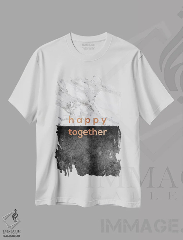 تیشرت سفید طرح دار خوشبخت با هم مسی، تزئینی اثر اورارا استودیو | فروشگاه ایماژ