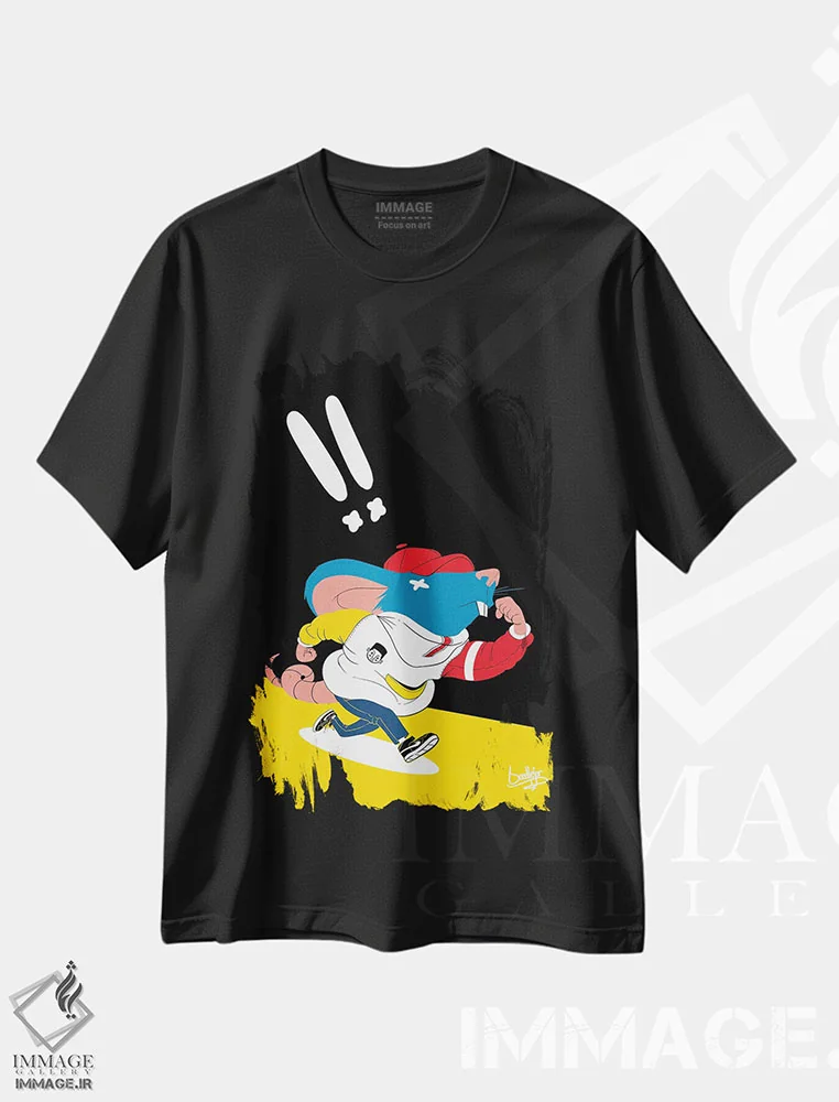 تیشرت مشکی طرح دار "ریکی موش"، دکور معاصر اثر جردن بست | فروشگاه ایماژ
