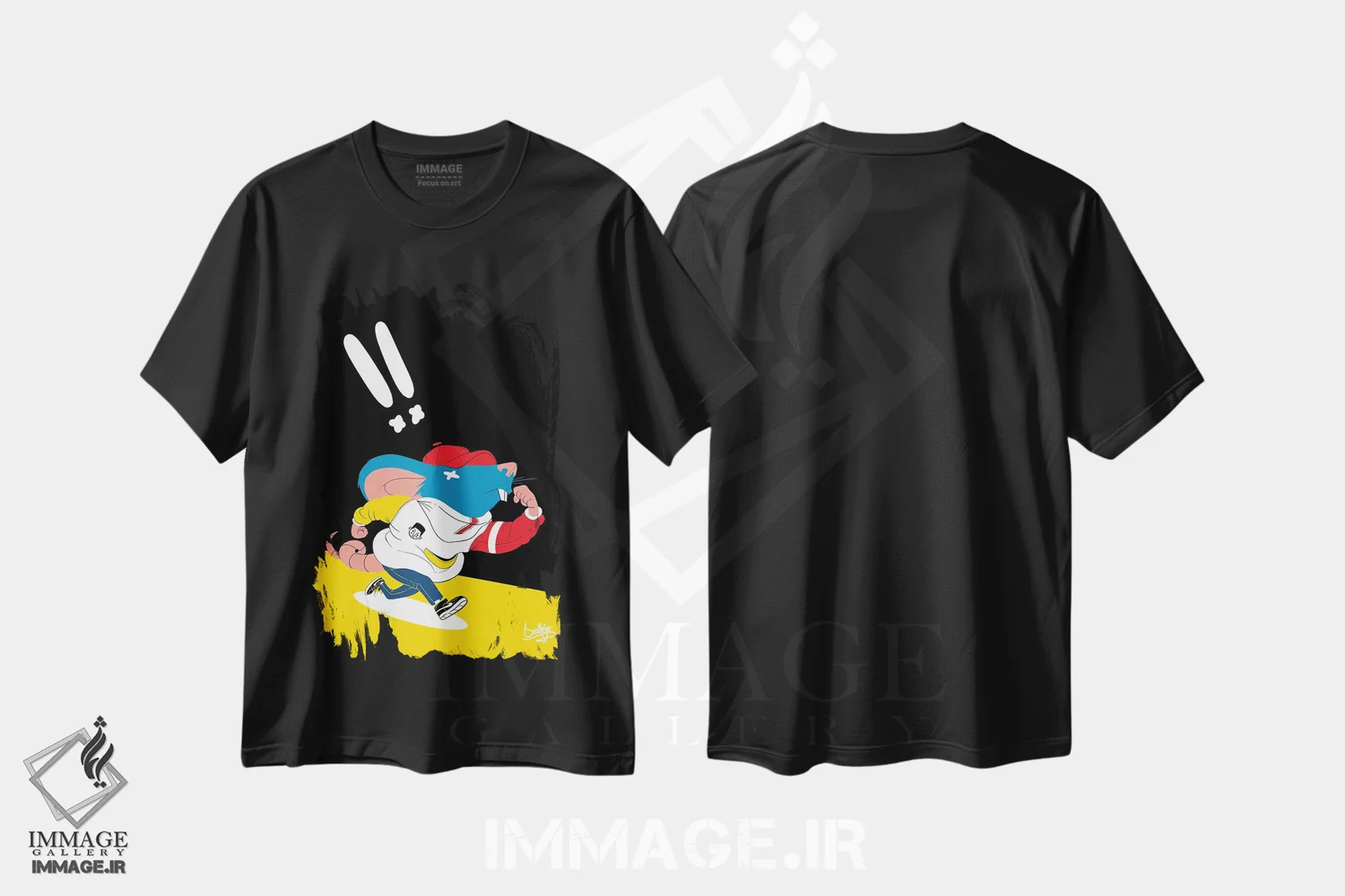 تیشرت مشکی طرح دار "ریکی موش"، دکور معاصر اثر جردن بست | فروشگاه ایماژ