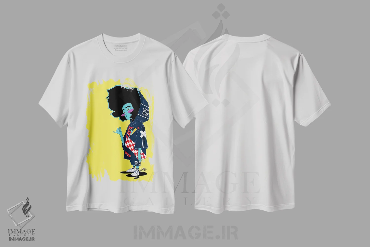 تیشرت سفید طرح دار "طرح اولیه دهم"، هنر آمریکایی آفریقایی تبار اثر جردن بست | immage.ir