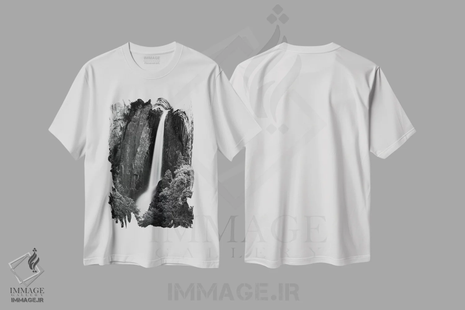 تیشرت سفید طرح دار "آبشارهای پایین یوسمیت"، عکاسی سیاه و سفید اثر دیوید اوریاس | فروشگاه ایماژ