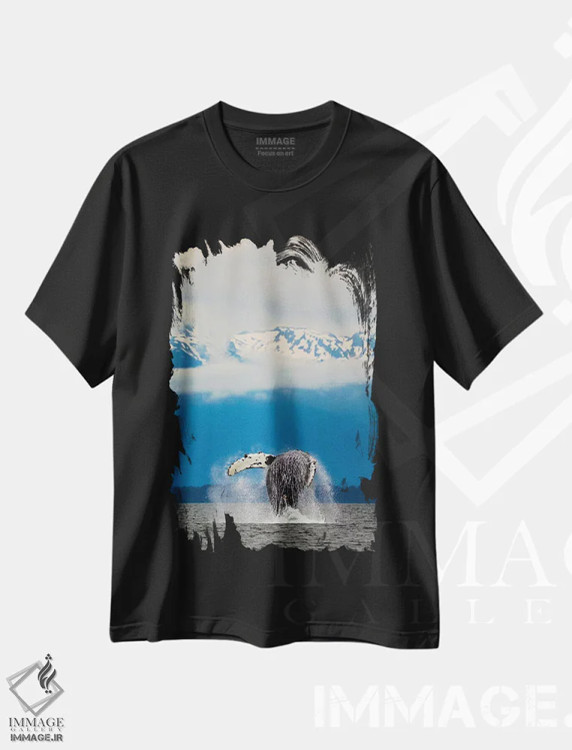 تیشرت مشکی طرح دار "نهنگ در حال پریدن در آلاسکا"، تصاویر اکشن اثر دیوید اوریاس | فروشگاه ایماژ