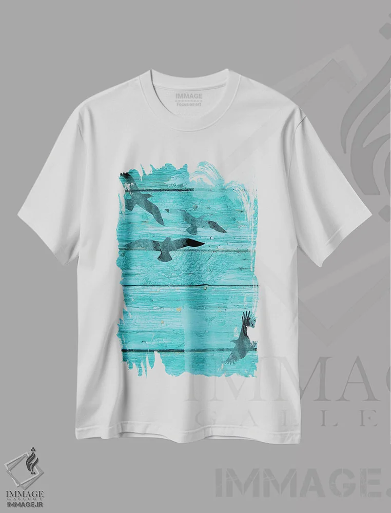 تیشرت سفید طرح دار "پرندگان در آسمان I"، تزئینی اثر ایرنا اورلوف | فروشگاه ایماژ