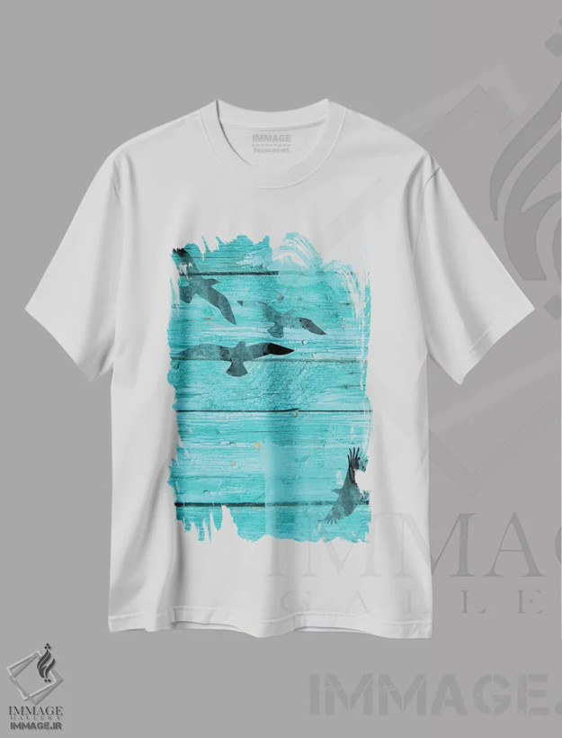 تیشرت سفید طرح دار "پرندگان در آسمان I"، تزئینی اثر ایرنا اورلوف | فروشگاه ایماژ