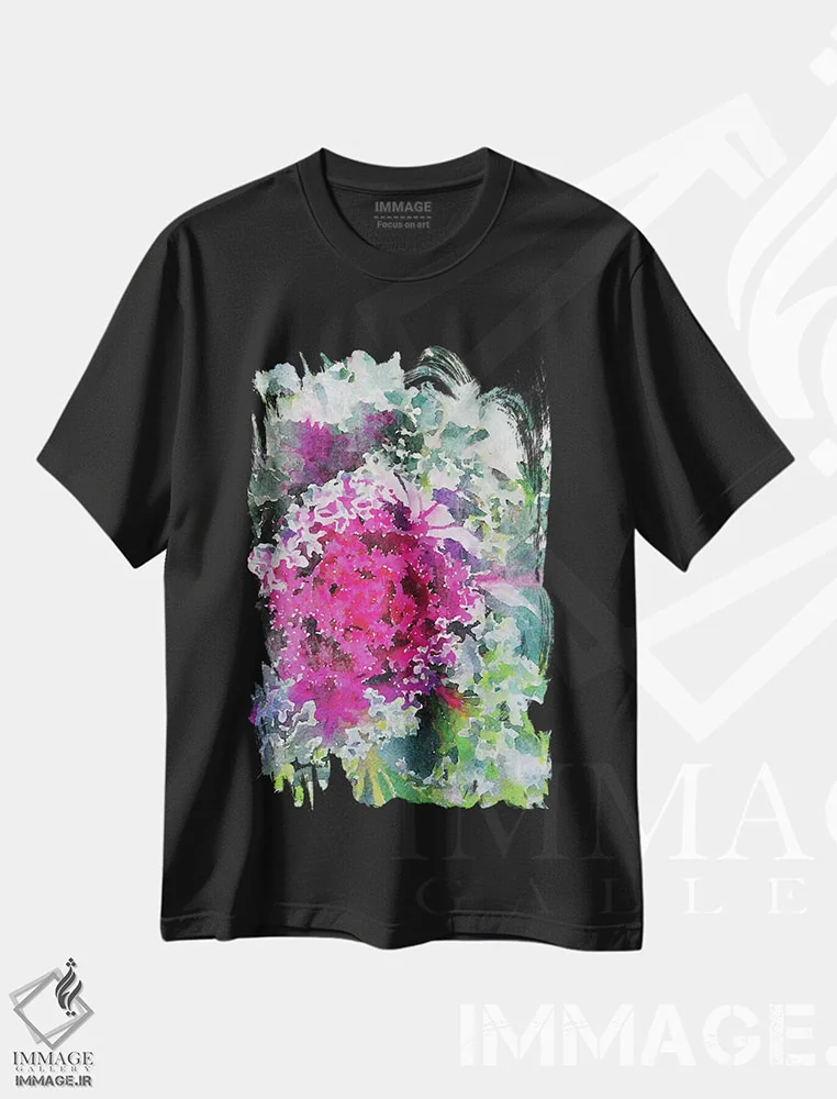 تیشرت مشکی طرح دار "باغ ساکولنت ۱۱۶"، تزئینی اثر ایرنا اورلوف | فروشگاه ایماژ