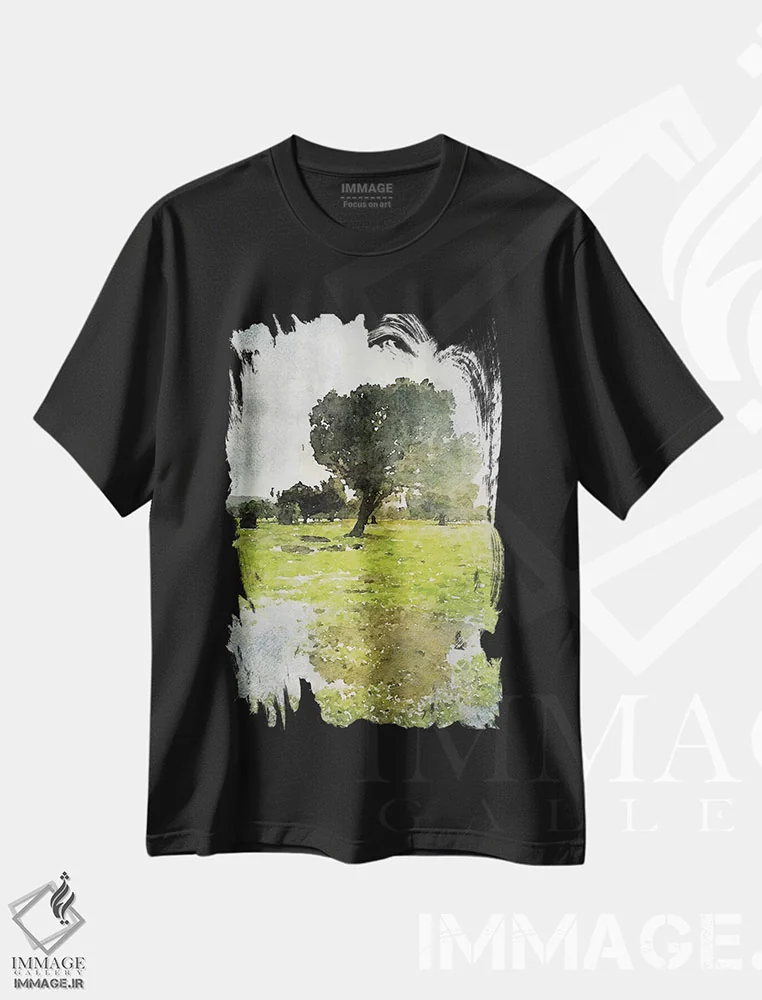 تیشرت مشکی طرح دار "پیاده روی در بهار III"، تزئینی اثر ایرنا اورلوف | فروشگاه ایماژ