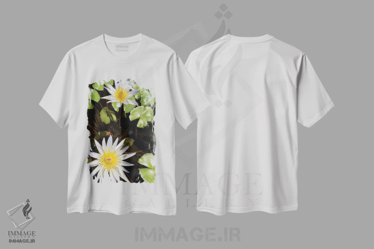 تیشرت سفید طرح دار "نیلوفرهای آبی I"، تزئینی اثر ایرنا اورلوف | فروشگاه ایماژ