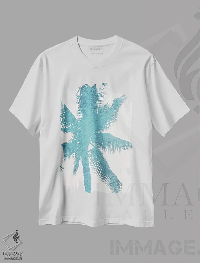تیشرت سفید طرح دار "نخل های آبی I"، تزئینی اثر ایرنا اورلوف | فروشگاه ایماژ